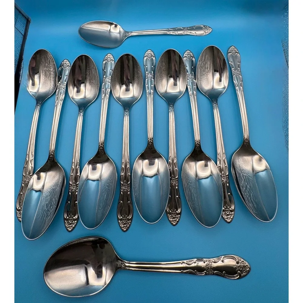 Oneida Venus Soup Spoons Set of 12 Stainless Steel Silverware Floral Scroll VTG